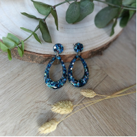 Statement oorbel blauw glitter